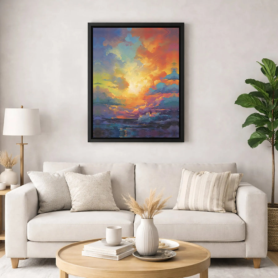 Abstract Sunset Seascape Canvas Art | Vibrant Colorful Ocean Horizon Print | 1.25 Inch Gallery Wrap | Modern Home Decor Wall Hanging Gift