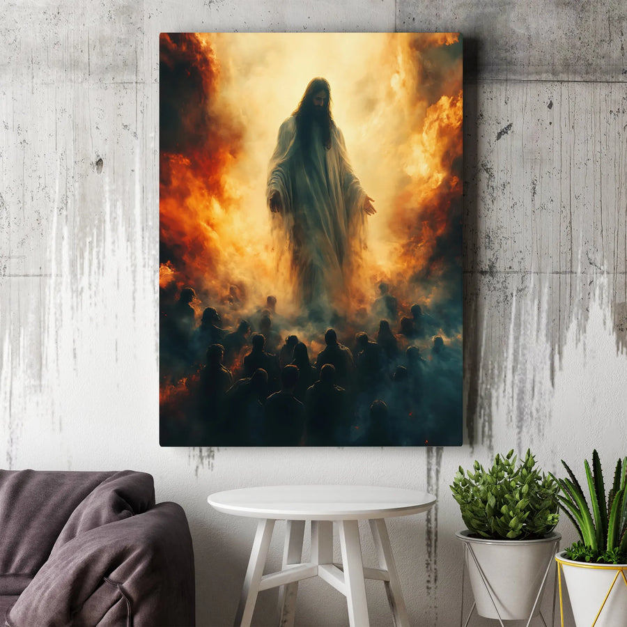 Second Coming of Jesus Christ Canvas | Dramatic Fire and Light Wall Art | Premium 1.25-Inch Gallery Wrap | Spiritual Christian Home Decor Gift