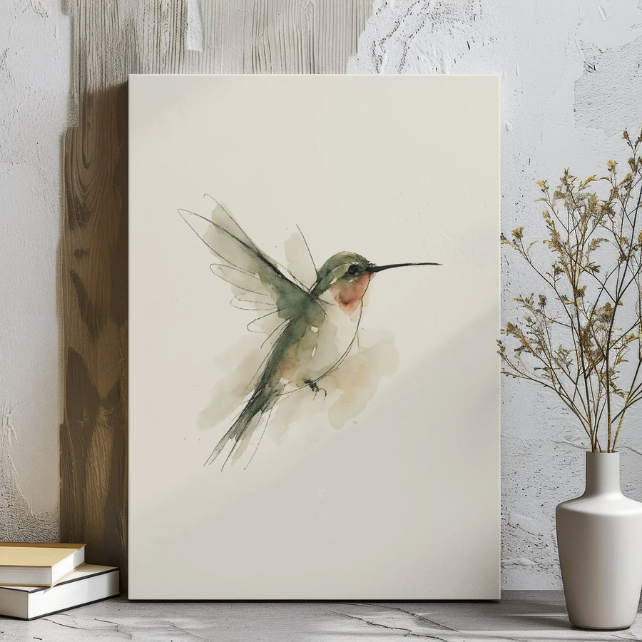 Hummingbird Wall Art Canvas | Minimalist Watercolor Bird Print | Premium 1.25 Inch Gallery Wrap | Elegant Nature Home Decor Gift