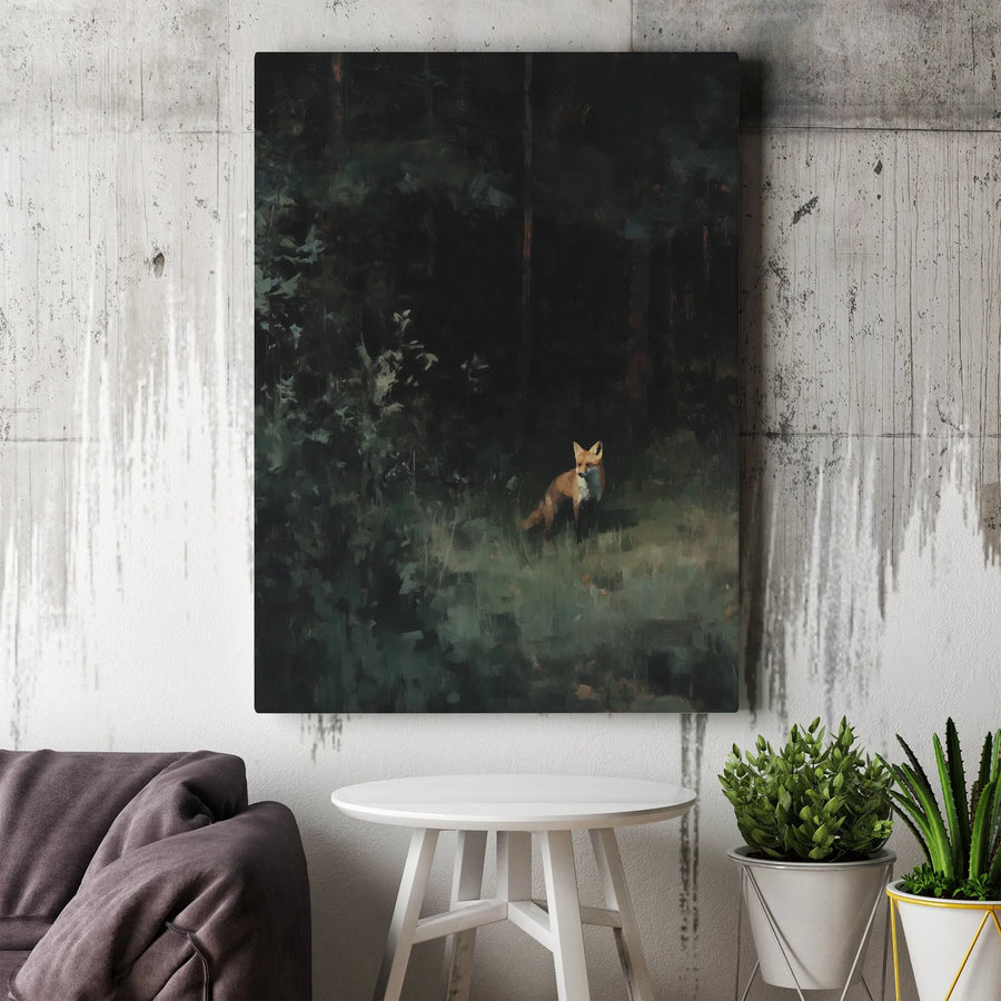 Red Fox Canvas Wall Art | Moody Forest Oil Painting Style | Premium 1.25-Inch Gallery Wrap | Wildlife Nature Decor for Nature Lovers