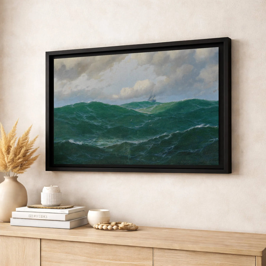 Vintage Seascape Canvas Art | Stormy Green Ocean Nautical Painting | Premium 1.25-Inch Gallery Wrap | Coastal Wall Decor for Home Office Gift