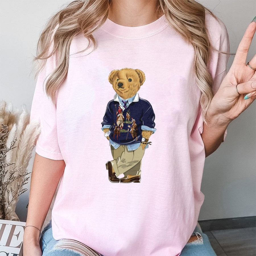 Preppy Teddy Bear Graphic T-Shirt | Classic Dressed Bear Illustration | 100% Soft Cotton Premium Tee | Unisex Aesthetic Gift For Him And Her
