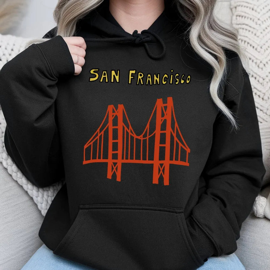 San Francisco Hoodie | Golden Gate Bridge Graphic Print | Premium Cotton Blend Pullover | California Souvenir Travel Gift for Tourists