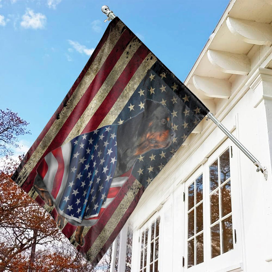 Rottweiler American Flag Garden Flag | Rustic Patriotic Dog Decor | Premium Weather-Resistant Polyester | Gift for Dog Lovers