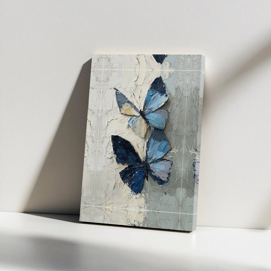 Blue Butterfly Canvas Wall Art | 3D Textured Impasto Style Print | Premium 1.25" Thick Canvas | Modern Farmhouse Decor Gift for Nature Lover