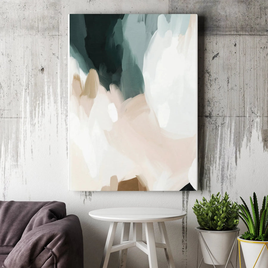 Modern Abstract Vertical Canvas | Teal and Blush Painting Print | Premium Thick Gallery Wrap Wall Art | Large Minimalist Decor for Living Room Gift