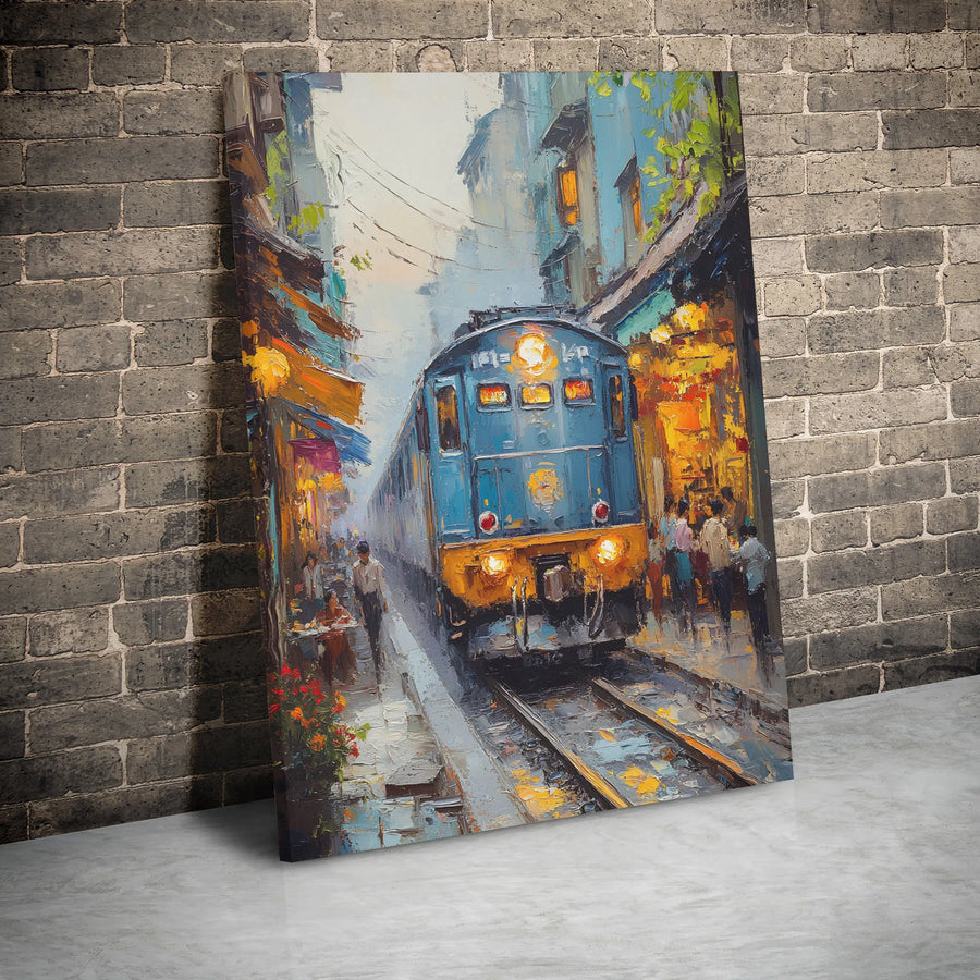Train Street Canvas Wall Art | Impressionist Urban Alleyway Print | Gallery Wrap Premium Decor | Gift for Train Enthusiasts and Travelers