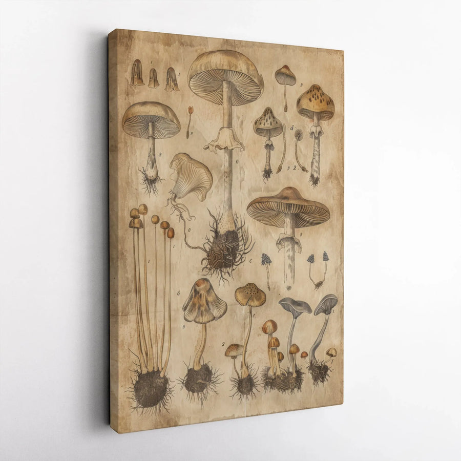 Vintage Mushroom Chart Wall Art | Botanical Scientific Illustration Print | Premium 1.25" Gallery Wrapped Canvas | Cottagecore Home Decor Gift