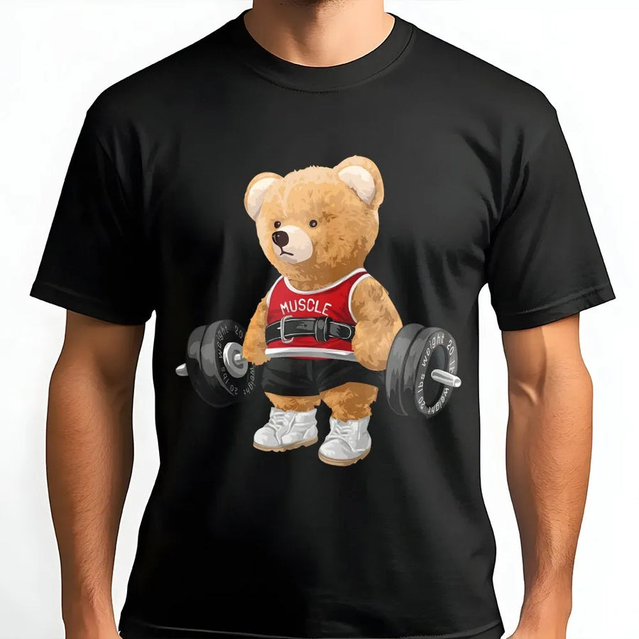 Weightlifting Bear Gym Shirt | Funny Teddy Bear Workout Graphic Tee | Soft Cotton Fitness Apparel | Gift for Powerlifter and Bodybuilder