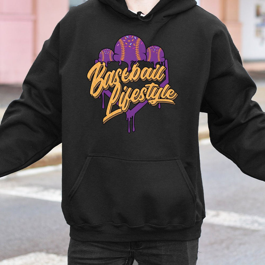 Baseball Lifestyle Hoodie | Ice Cream Dripping Graphic | Cotton Blend Premium Sweatshirt | Gift for Baseball Players and Softball Fans