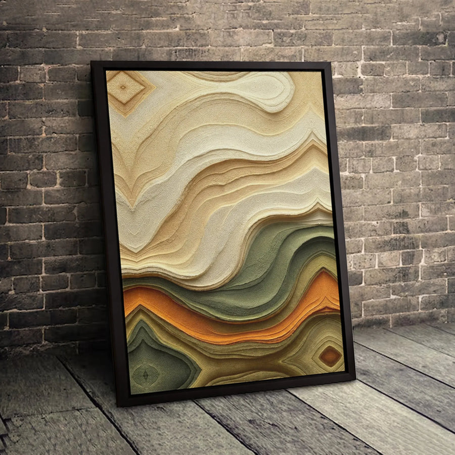 Abstract Earth Tone Canvas Print | Wavy Sandstone Layered Art | Premium 1.25 Inch Gallery Wrap | Modern Neutral Home Decor Wall Art