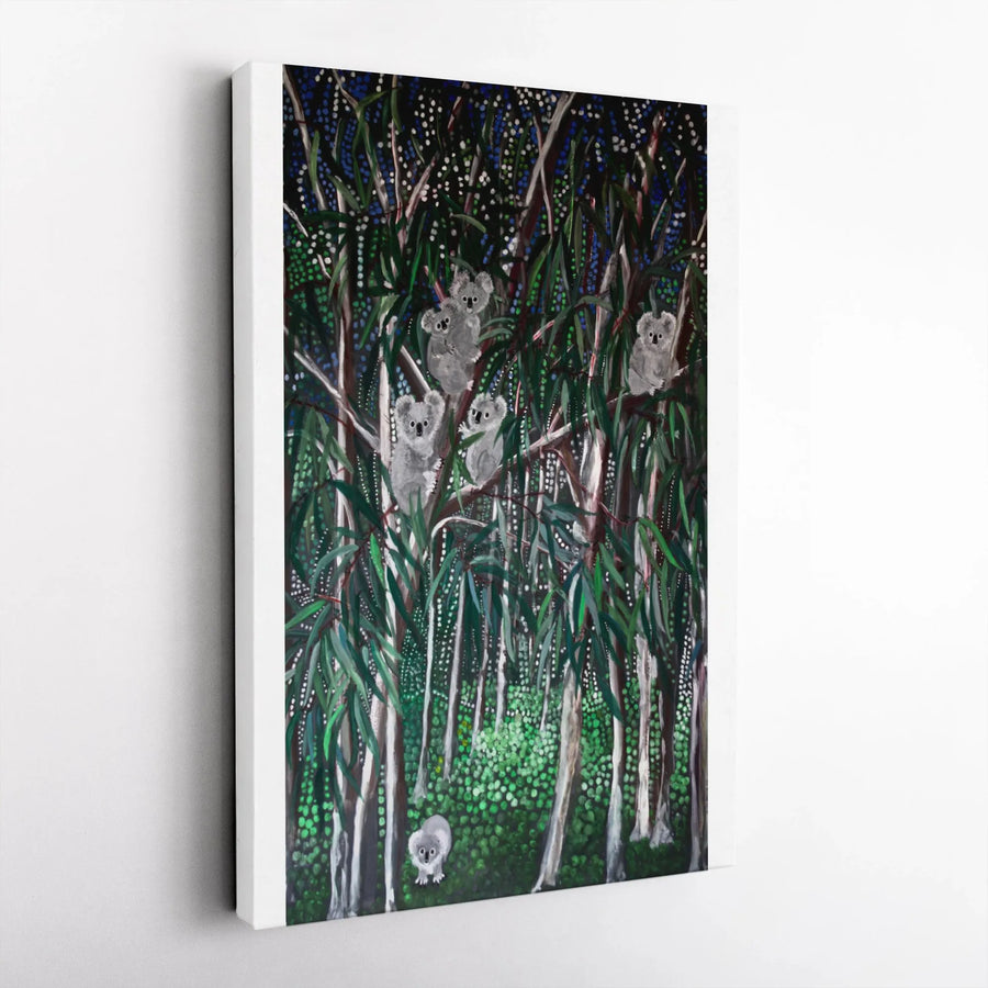 Koala Family Canvas Wall Art | Whimsical Eucalyptus Forest Painting | Premium Gallery Wrapped Canvas | Nursery Decor Gift for Animal Lover