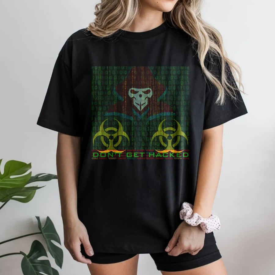 Hacker T-Shirt | Cybersecurity Glitch Skull Design | Premium Cotton-Poly Blend | Gift for Programmers and Coders