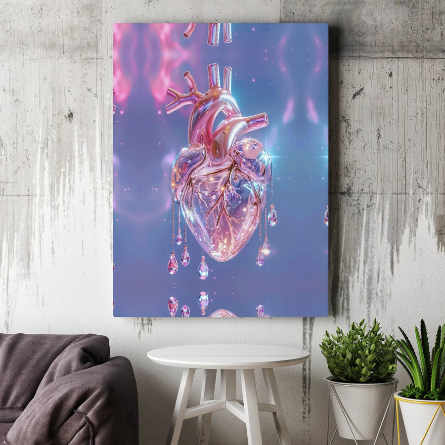 Surreal Crystal Heart Wall Art | Anatomical Gemstone Aesthetic Poster | Premium Fade-Resistant Canvas | Unique Gothic Home Decor Gift