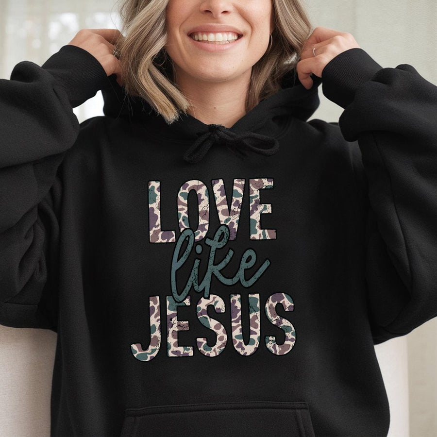 Love Like Jesus Hoodie | Camo Faith Graphic Print | Premium Cotton-Blend | Religious Gift For Women And Men