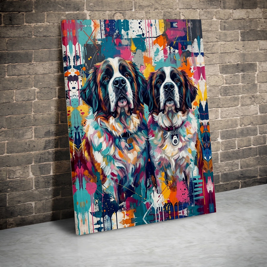 Saint Bernard Canvas Wall Art | Colorful Abstract Dog Portrait | Premium Gallery Wrapped Canvas | Modern Home Decor Gift for Dog Lover