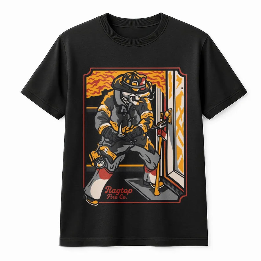 Skeleton Firefighter Forcible Entry T-Shirt | Badass Skull Graphic Design | Premium Cotton-Blend | Gift for Fireman and First Responders