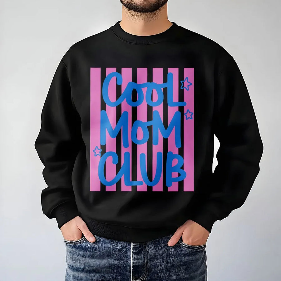Cool Moms Club Sweatshirt | Trendy Preppy Striped Graphic | Premium Soft Cotton Blend | New Mom Gift for Her