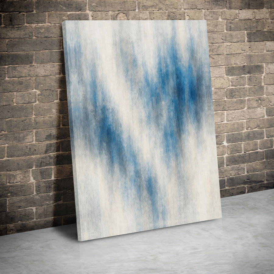 Abstract Blue And White Canvas Wall Art | Minimalist Vertical Streak Design | Premium Gallery-Wrapped Print | Modern Home & Office Decor