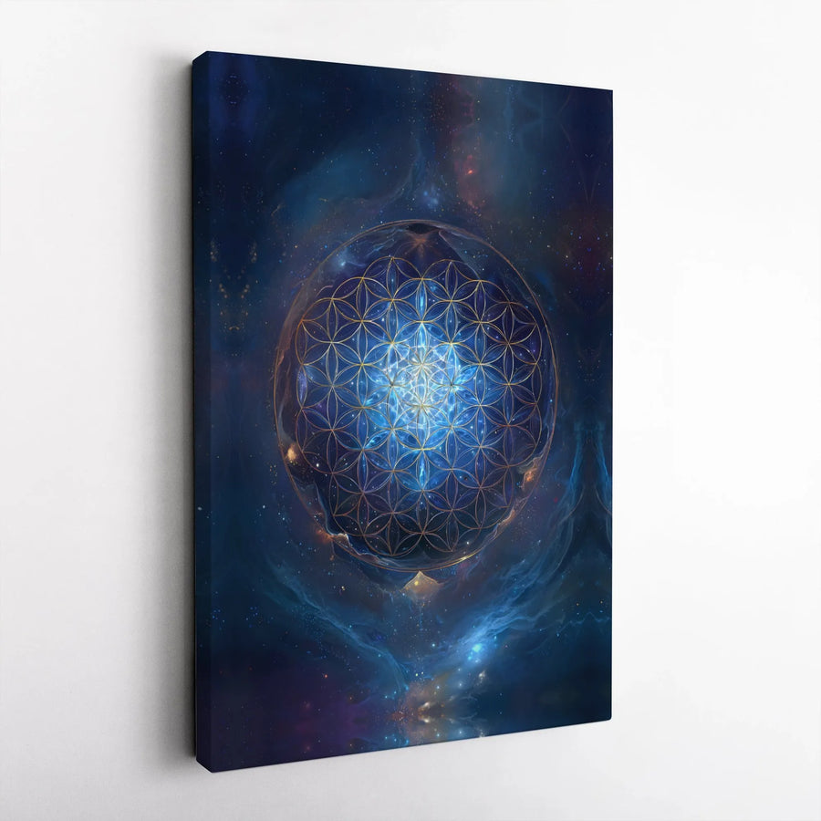 Flower of Life Canvas Print | Sacred Geometry Cosmic Nebula Wall Art | Premium Gallery Wrap Decor | Spiritual Zen Home Gift
