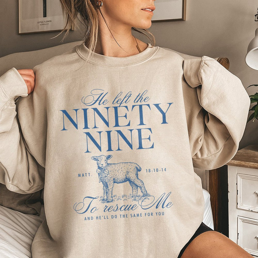 He Left The 99 To Rescue Me Sweatshirt | Bible Verse Scripture Graphic | Premium Cotton Blend | Christian Gift for Men and Women