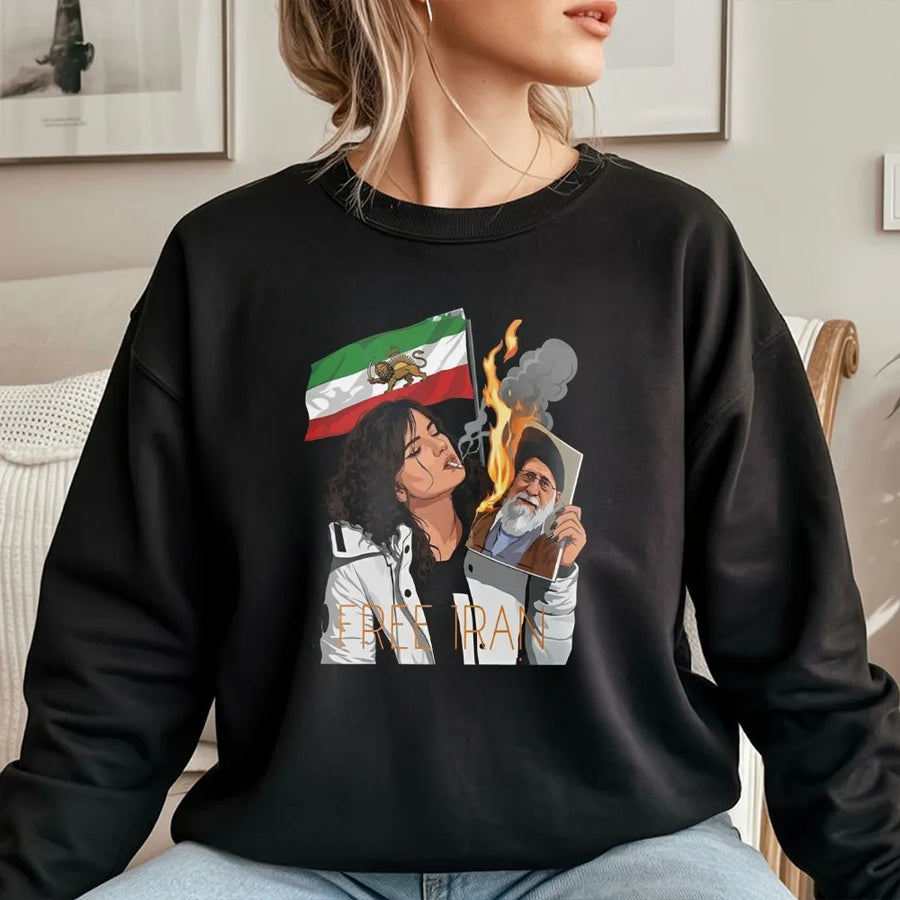 Free Iran Sweatshirt | Lion and Sun Persian Flag Graphic | Premium Cotton Blend | Unisex Activist Apparel Gift for Iranian Protest Supporters