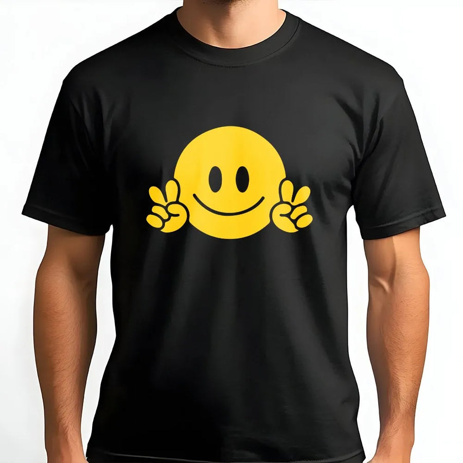 Smiley Face Peace Sign T-Shirt | Retro Aesthetic Graphic Print | 100% Cotton Premium Tee | Trendy Unisex Gift For Men And Women