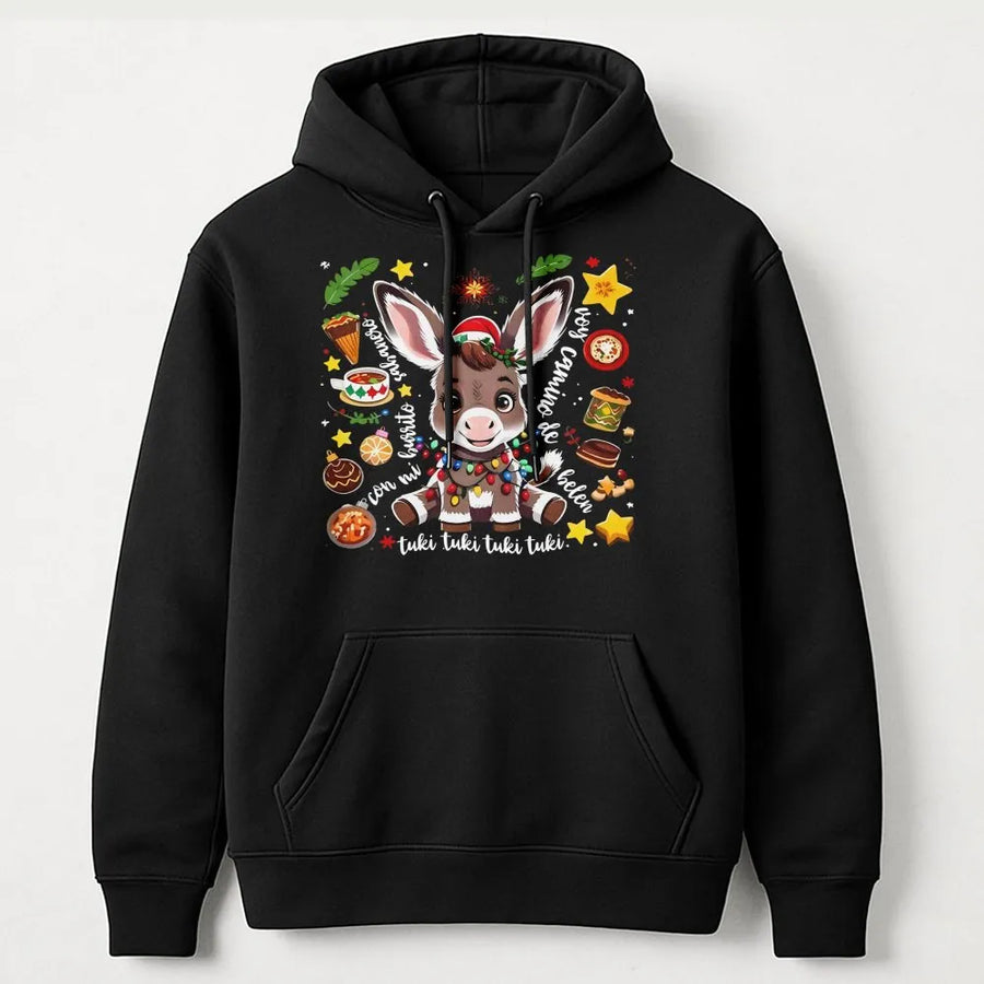 Mi Burrito Sabanero Hoodie | Cute Christmas Donkey Graphic | Soft Cotton-Blend Pullover | Latino Holiday Gift for Family