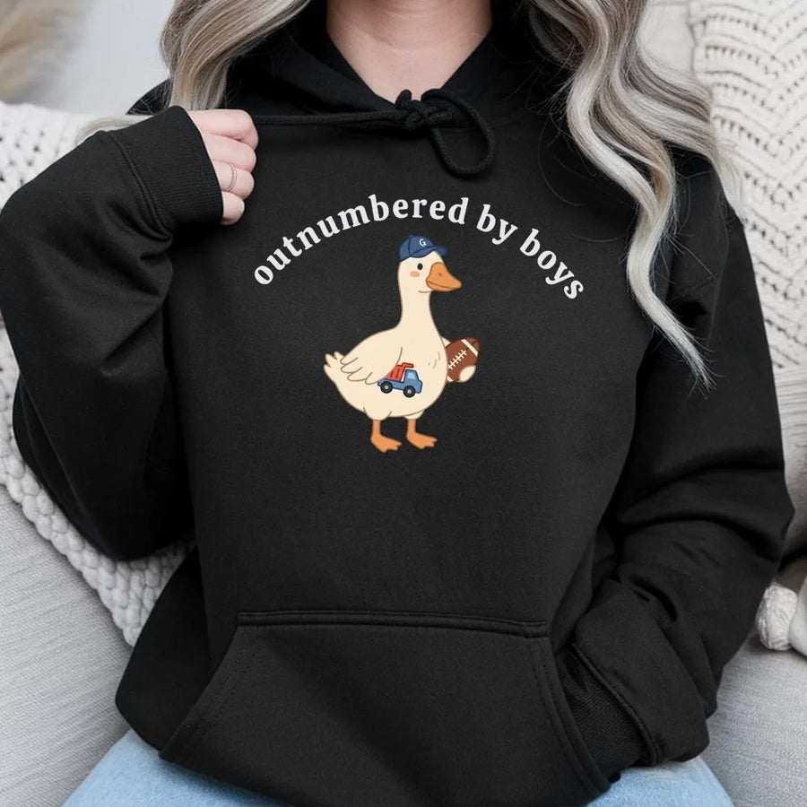 Outnumbered by Boys Hoodie | Funny Goose Graphic Sweatshirt | Premium Comfort Colors | Gift for Boy Mom, Mothers Day