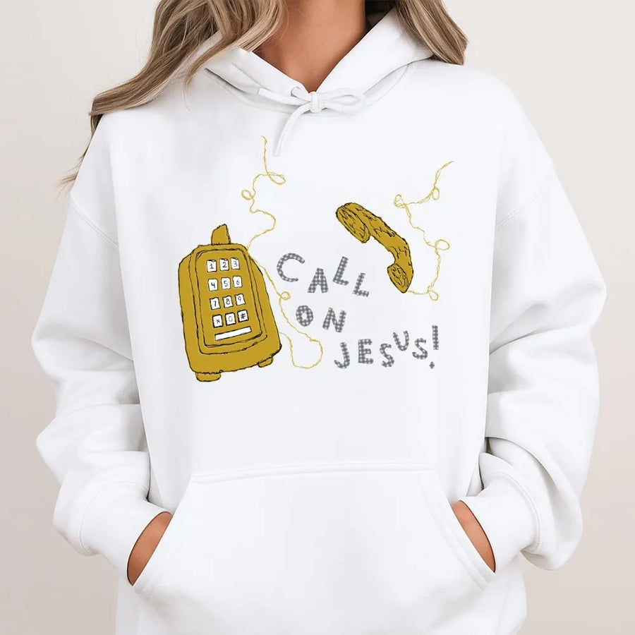 Call On Jesus Hoodie | Retro Telephone Graphic Tee | Premium Cotton Shirt | Christian Faith Gift for Men and Women