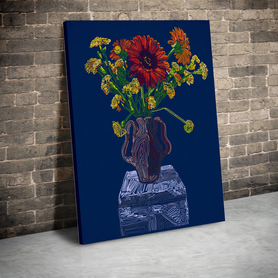 Floral Still Life Canvas Print | Scribble Line Art Flower Bouquet | Premium Gallery Wrapped Wall Decor | Modern Botanical Home Office Gift