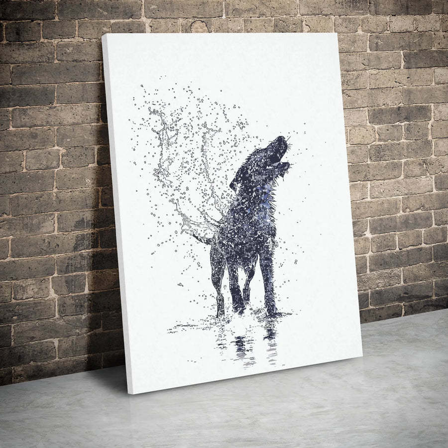 Dog Shaking Off Water Canvas Art | Abstract Splatter Pet Portrait | Gallery Wrap Premium Print | Animal Lover Modern Home Decor Gift
