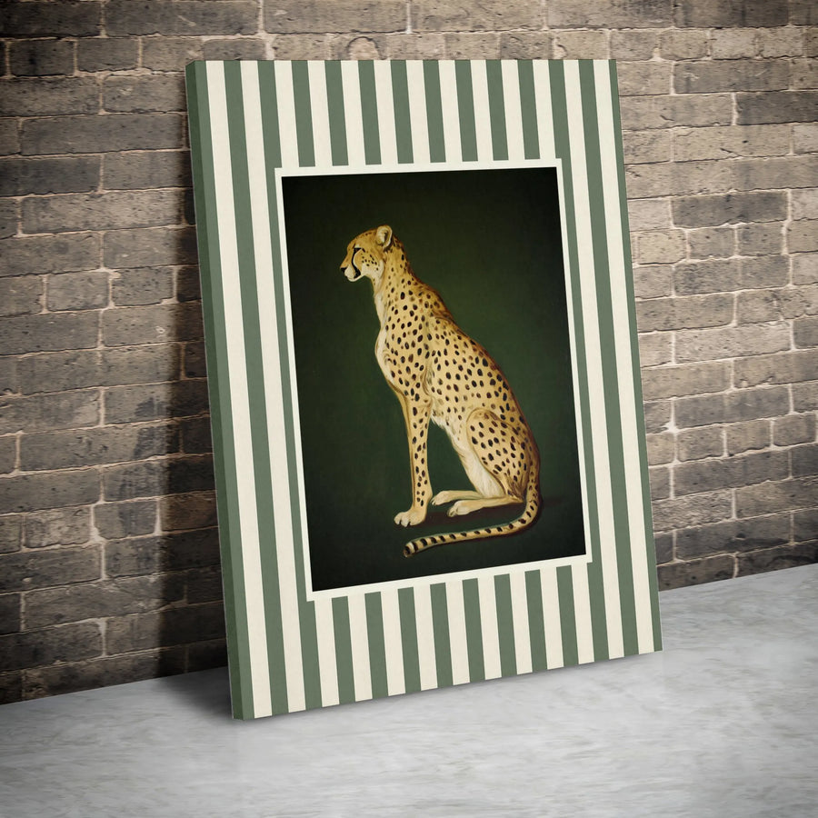 Sitting Cheetah Canvas Wall Art | Vintage Safari Animal Print | Gallery Wrapped 1.25 Inch Profile | Elegant Home Office Decor Gift