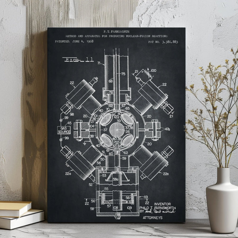 Nuclear Fusion Patent Canvas Print | Philo T. Farnsworth Invention Blueprint | Premium Gallery Wrap Wall Art | Gift for Physicists and Engineers