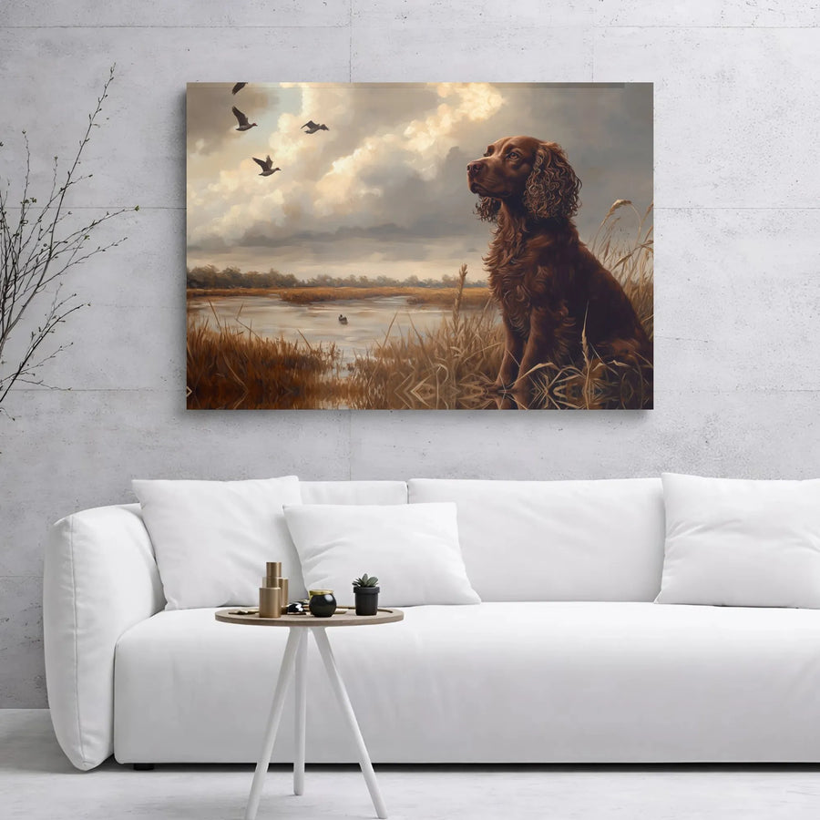 Boykin Spaniel Canvas Wall Art | Hunting Dog Marsh Landscape | Premium 1.25-Inch Gallery Wrap | Rustic Country Home Decor Gift for Hunters
