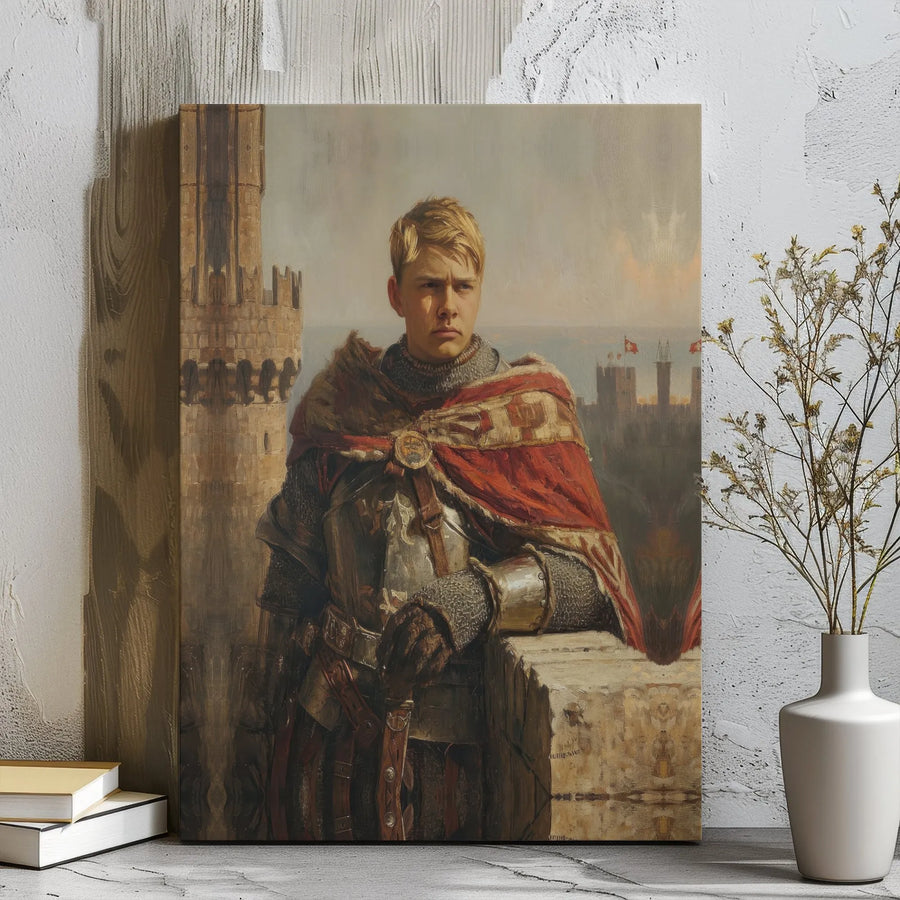 Young Knight Portrait Canvas Wall Art | Medieval Warrior In Armor | Premium Gallery Wrap Print | Historical Home Decor Gift For History Buffs