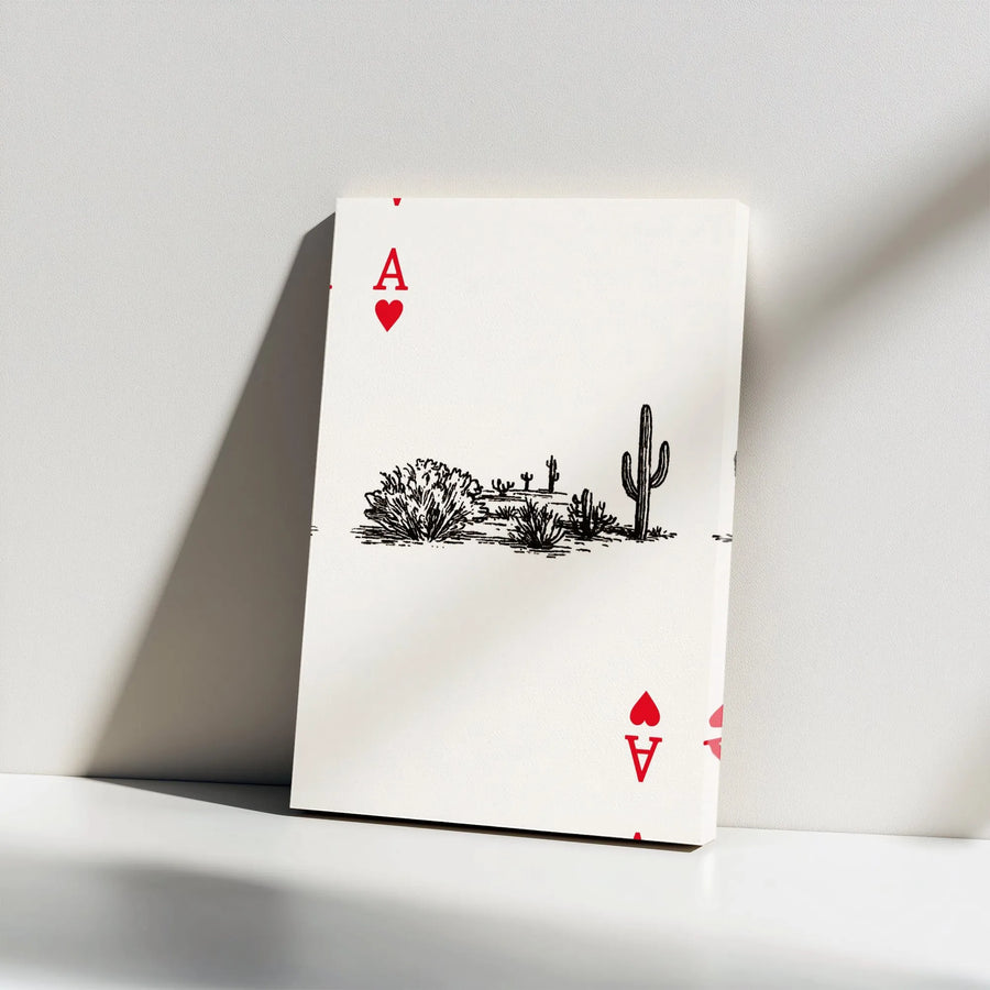 Ace of Hearts Canvas Print | Desert Cactus Sketch Art | Premium Gallery Canvas | Game Room & Man Cave Decor Gift for Card Player