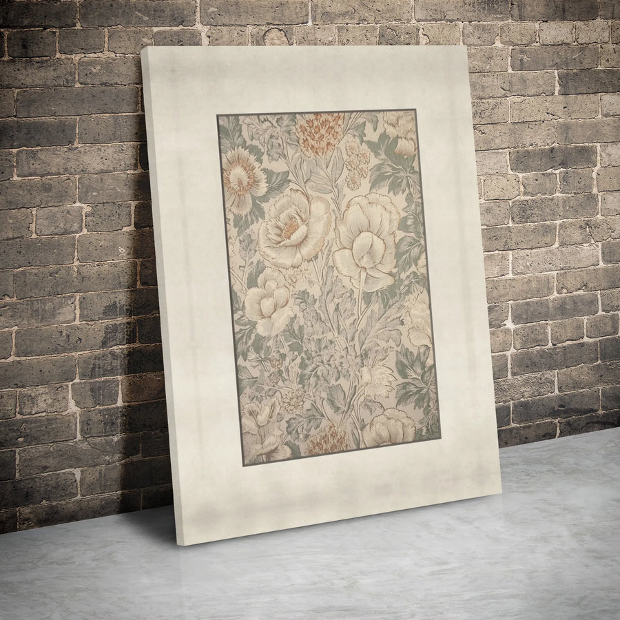 Vintage Botanical Floral Canvas Print | Muted Peony Art Wall Decor | Gallery Wrapped Premium Quality | Aesthetic Floral Wall Art for Home Office