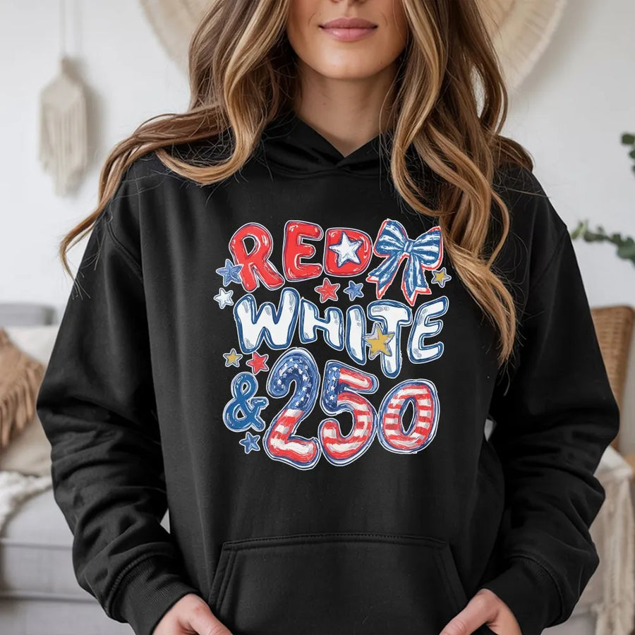 250th Anniversary Hoodie | Red White and 250 Patriotic Design | Premium Cotton Blend | USA 4th of July Gift for Men and Women