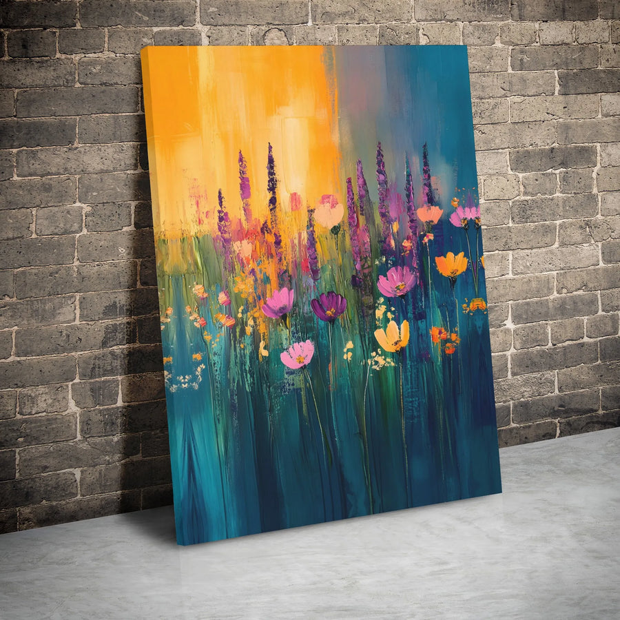 Abstract Wildflower Field Canvas Wall Art | Colorful Floral Meadow Painting | Premium 1.25" Gallery Wrap | Modern Home Decor Gift
