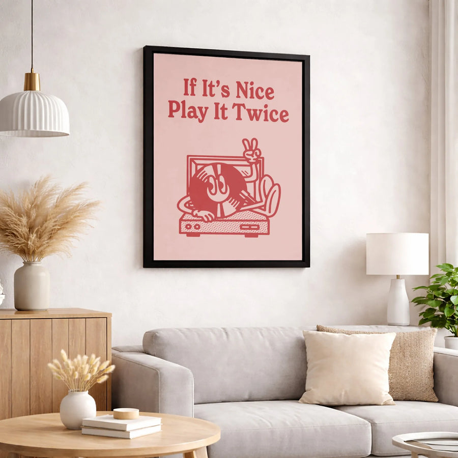 If It's Nice Play It Twice Canvas Art | Vintage Vinyl Record Turntable Graphic | Gallery-Quality Fade-Resistant Print | Music Lover Gift Wall Decor