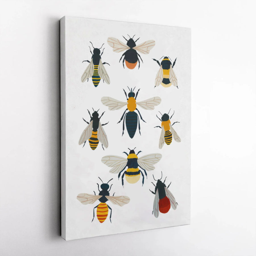 Bee Wall Art Print | Detailed Honeybee Species Illustration | Gallery-Quality 1.25" Thick Canvas | Nature Lover Gift & Nursery Decor