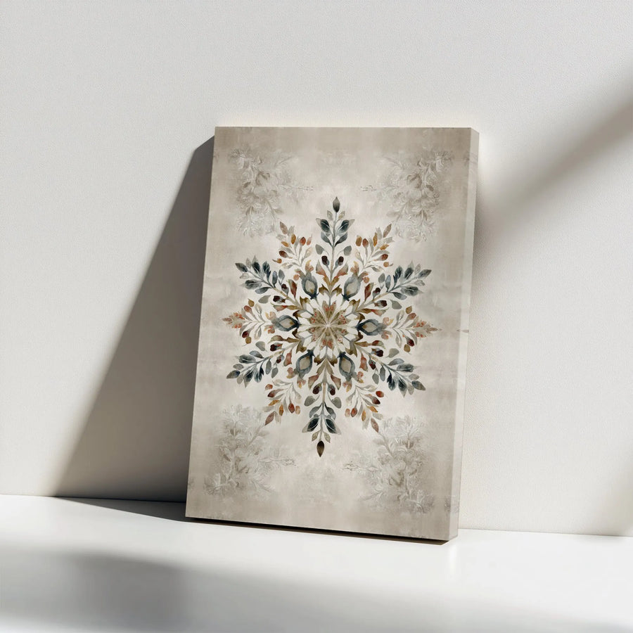 Bohemian Botanical Mandala Canvas Print | Rustic Watercolor Snowflake Wall Art | Premium Gallery Wrap Decor | Nature Inspired Gift for Home