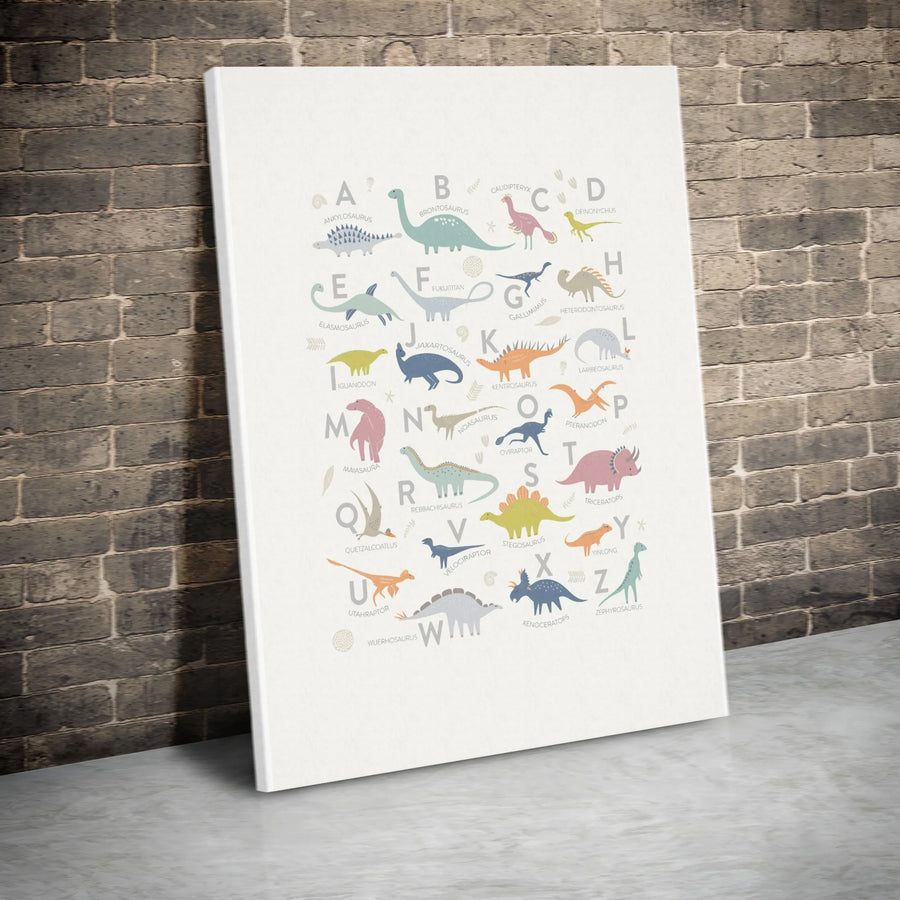 Dinosaur Alphabet Canvas Wall Art | Educational A to Z Dinosaurs Chart | Premium High-Resolution Print | Nursery & Playroom Decor Gift for Toddlers