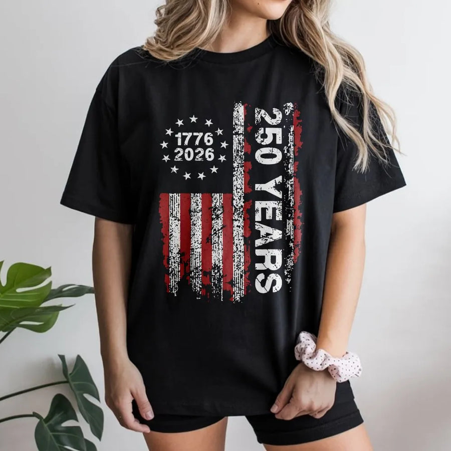 America 250 T-Shirt | Distressed American Flag 1776-2026 Design | Unisex Heavy Blend Crewneck | Patriotic Gift For History Buffs
