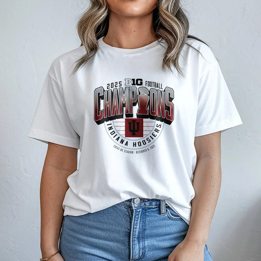 Indiana Red 2025 Big Ten Football Champions Locker Room Cotton Unisex T-Shirt