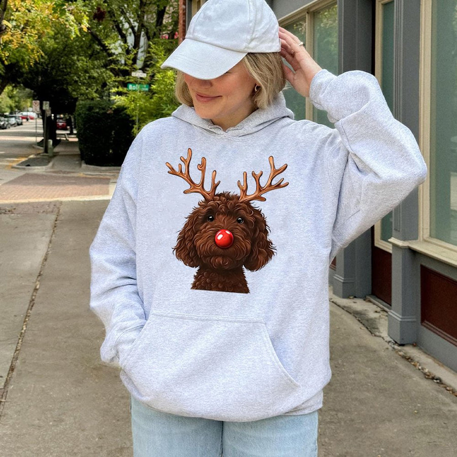 Chocolate Doodle Reindeer Hoodie | Funny Dog Christmas Graphic | Premium Cotton Blend | Unisex Holiday Gift for Dog Lovers