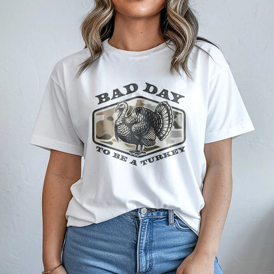 Turkey Hunting T-Shirt | Funny 'Bad Day To Be A Turkey' Camo Graphic | Premium Cotton Blend | Gift for Hunter & Outdoorsman
