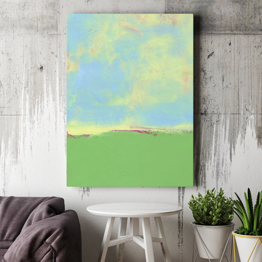 Abstract Landscape Wall Art | Green Field Blue Sky Canvas Print | Premium Gallery-Wrapped Minimalist Decor | Modern Home Interior Gift
