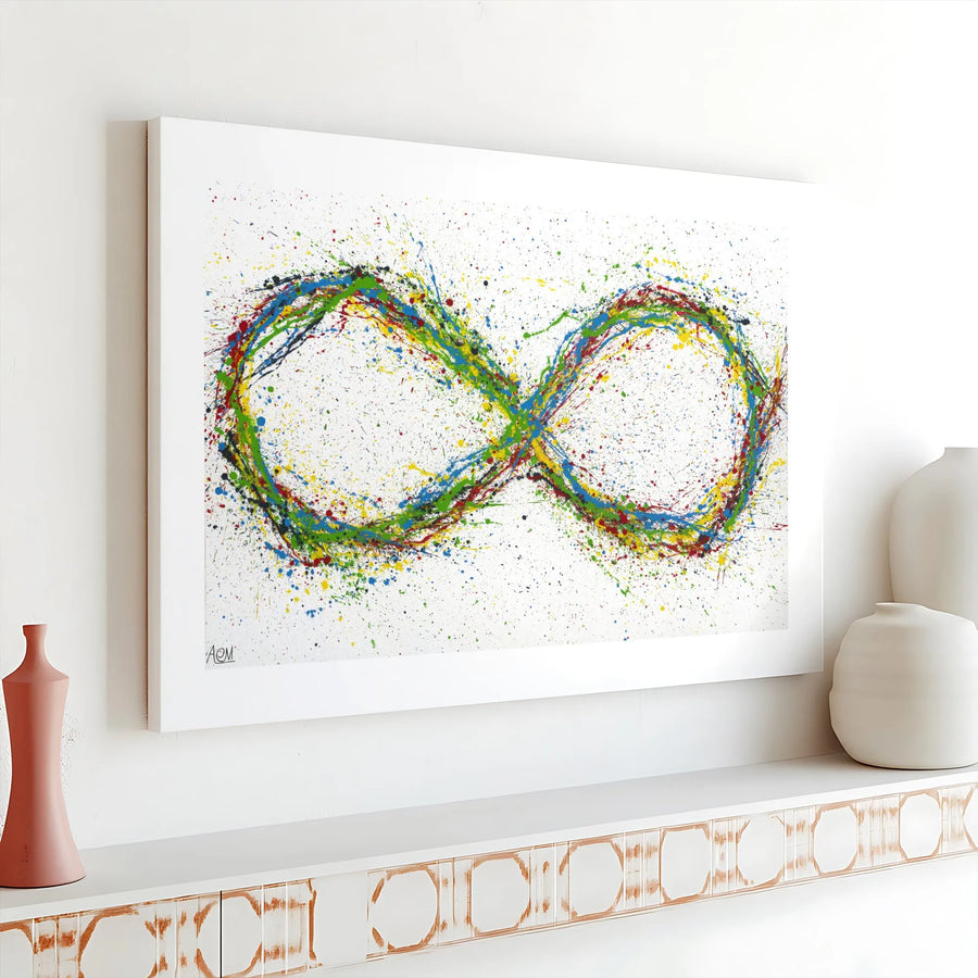 Infinity Symbol Canvas Wall Art | Colorful Paint Splatter Abstract Decor | Premium Gallery Wrap 1.25" Frame | Modern Home Office Gift for Him or Her